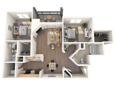 Floor plan for 2 beds, 2 baths, 1193 sqft